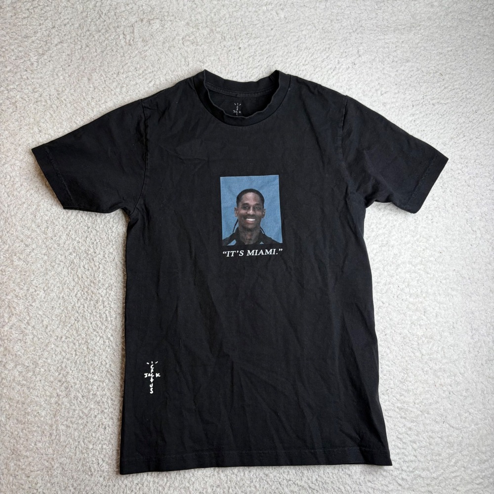 Travis Scott Cactus Jack Its Miami Mugshot Graphic T-Shirt Black Small